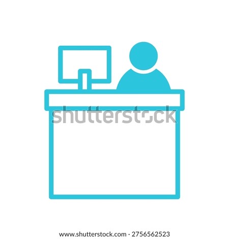 Reception desk icon, Isolated on white background, Blue icon