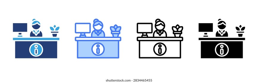 Reception Desk icon set multiple style collection