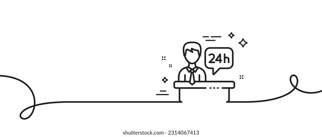 Reception desk line icon. Continuous one line with curl. 24 hour help sign. Hotel service symbol. Reception desk single outline ribbon. Loop curve pattern. Vector