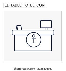 Reception desk line icon. Front desk. Place for guests for booking rooms or asking questions. Consultation place.Hotel concept. Isolated vector illustration. Editable stroke