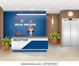 reception desk in the office workplace of a manager or administrator stock vector illustration