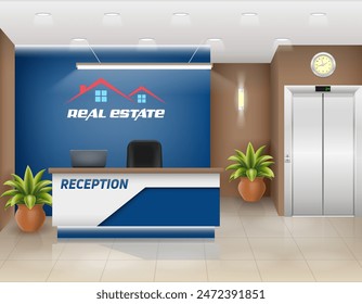 reception desk in the office workplace of a manager or administrator stock vector illustration