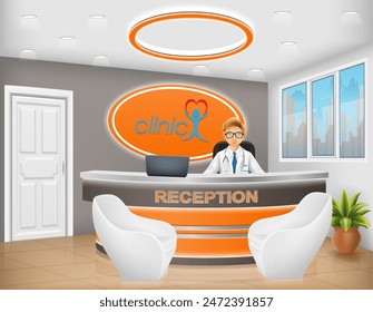 reception desk in the office workplace of a manager or administrator stock vector illustration