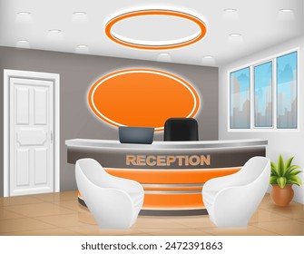 reception desk in the office workplace of a manager or administrator stock vector illustration