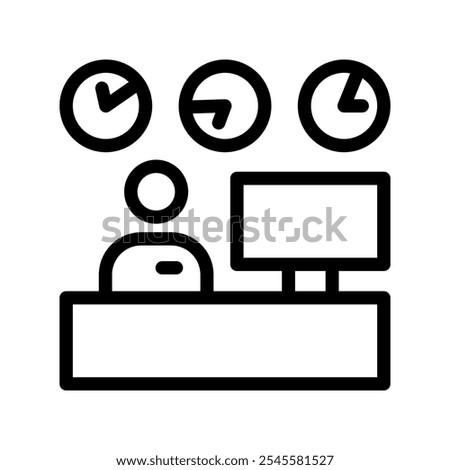 Reception desk outline icon isolated on transparent background. Vector illustration in linear style.
