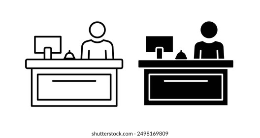 reception desk vector icon set in black color.