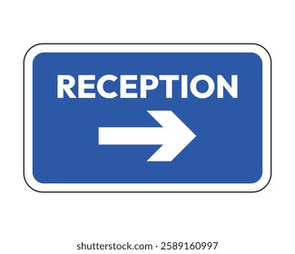 Reception Direction Sign with Arrow Blue and White High Quality Vector