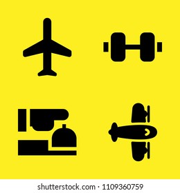 reception, dumbbell, plane and aeroplane vector icon set. Sample icons set for web and graphic design