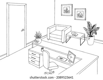 Reception graphic office room black white interior sketch illustration vector 