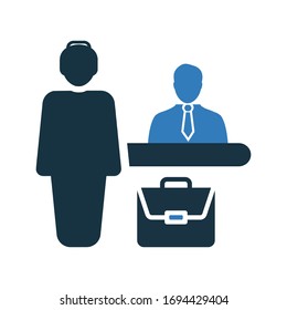 Reception icon, customer help desk, information center vector