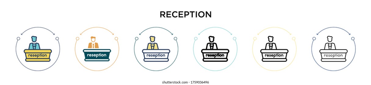 Icono de recepción con estilo relleno, delgado, contorno y trazo. Ilustración vectorial de dos iconos vectoriales de recepción de color y negro se pueden utilizar para móviles, ui, web