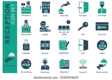 Reception icon set. solid icon style. icon related to reception. hotel elements vector illustration