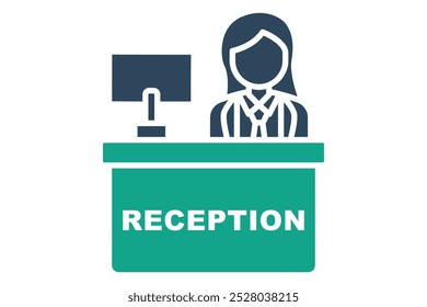Icono de recepción. estilo de icono sólido. mujeres con escritorio. icono relacionado con la recepción. hotel Elementos Ilustración vectorial