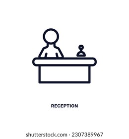 reception icon. Thin line reception icon from hotel and restaurant collection. Outline vector isolated on white background. Editable reception symbol can be used web and mobile