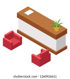 Reception isometric icon design, information desk 
