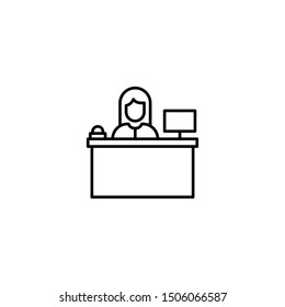 Reception line icon, outline vector sign. Woman Office Worker Icon Person on Help Desk Service and Working in Glyph Pictogram illustration