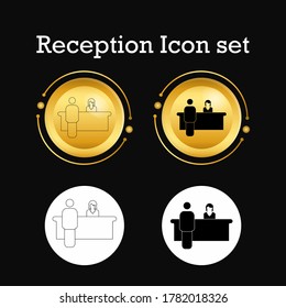 Reception line icon, outline vector sign, linear pictogram isolated on white. Check in symbol, illustration, flat icon, logo, line art, luxury golden background design template for banner and flyer.