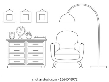 Reception in a linear style. Outline illustration of the room. Vector interior.