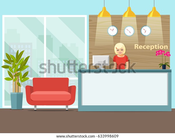 Reception Modern Office Flowers Reception Desk Stock Vector