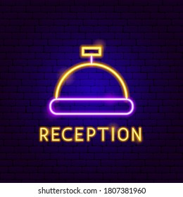 Reception Neon Label. Vector Illustration of Hotel Service Promotion.