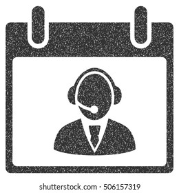 Reception Operator Calendar Day grainy textured icon for overlay watermark stamps. Flat symbol with dirty texture. Dotted vector gray ink rubber seal stamp with grunge design on a white background.