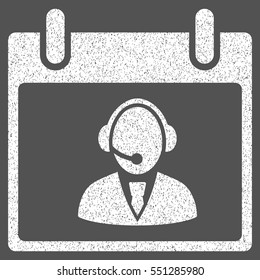 Reception Operator Calendar Day grainy textured icon for overlay watermark stamps. Flat symbol with dirty texture. Dotted vector white ink rubber seal stamp with grunge design on a gray background.