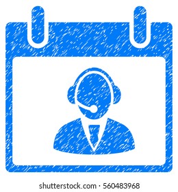 Reception Operator Calendar Day grainy textured icon for overlay watermark stamps. Flat symbol with scratched texture.