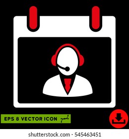 Reception Operator Calendar Day icon. Vector EPS illustration style is flat iconic bicolor symbol, red and white colors.