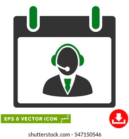 Reception Operator Calendar Day icon. Vector EPS illustration style is flat iconic bicolor symbol, green and gray colors.