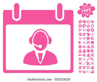 Reception Operator Calendar Day icon with bonus service clip art. Vector illustration style is flat iconic symbols, pink, white background.