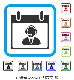 Reception Operator Calendar Day icon. Flat grey iconic symbol in a light blue rounded square. Black, gray, green, blue, red, orange color versions of Reception Operator Calendar Day vector.