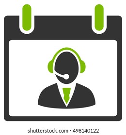 Reception Operator Calendar Day vector pictograph. Style is flat graphic bicolor symbol, eco green and gray colors, white background.