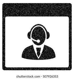 Reception Operator Calendar Page grainy textured icon for overlay watermark stamps. Flat symbol with scratched texture.
