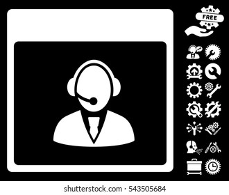 Reception Operator Calendar Page icon with bonus tools pictograph collection. Vector illustration style is flat iconic symbols, white, black background.
