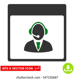 Reception Operator Calendar Page icon. Vector EPS illustration style is flat iconic bicolor symbol, green and gray colors.