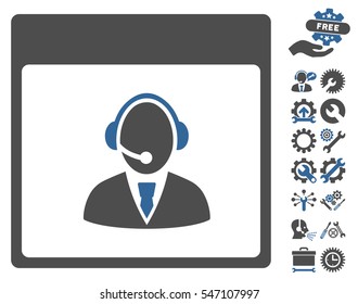 Reception Operator Calendar Page pictograph with bonus options images. Vector illustration style is flat iconic symbols, cobalt and gray, white background.