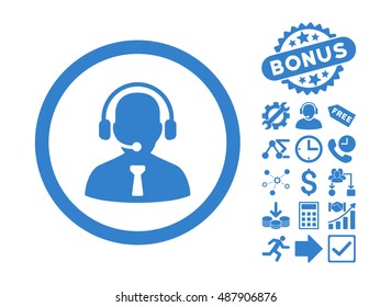 Reception Operator icon with bonus clip art. Vector illustration style is flat iconic symbols, cobalt color, white background.