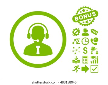 Reception Operator icon with bonus pictogram. Vector illustration style is flat iconic symbols, eco green color, white background.