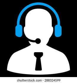 Reception operator icon from Business Bicolor Set. Vector style: flat bicolor symbols, blue and white colors, rounded angles, black background.