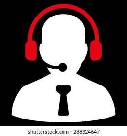 Reception operator icon from Business Bicolor Set. Vector style: flat bicolor symbols, red and white colors, rounded angles, black background.