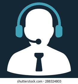Reception operator icon from Business Bicolor Set. Vector style: flat bicolor symbols, blue and white colors, rounded angles, dark blue background.