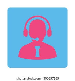 Reception operator icon. Vector style is pink and blue colors, flat rounded square button on a white background.