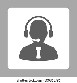 Reception operator icon. Vector style is dark gray and white colors, flat rounded square button on a silver background.