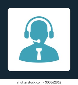 Reception operator icon. Vector style is blue and white colors, flat rounded square button on a dark blue background.