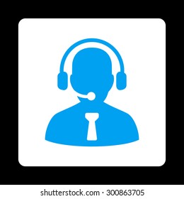 Reception operator icon. Vector style is blue and white colors, flat rounded square button on a black background.
