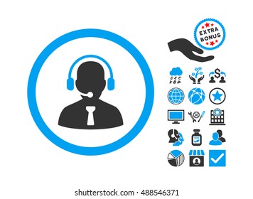 Reception Operator pictograph with bonus clip art. Vector illustration style is flat iconic bicolor symbols, blue and gray colors, white background.