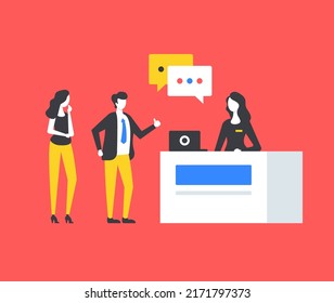 Reception. People and receptionist at desk. Modern graphic elements set. Vector illustration