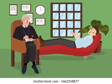 At the reception at the psychologist. Simple flat illustration. Vector graphics.
