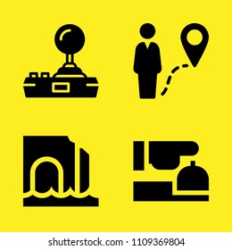 reception, route, sea cave and joystick vector icon set. Sample icons set for web and graphic design