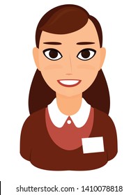 Reception secretary, cute woman with id badge, may be a consultant or call center operator help desk